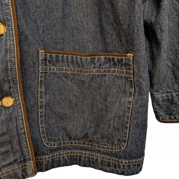 VINTAGE Denim Chore Coat Barn Jacket Corduroy Collar Blue Jean XL - Picture 4 of 6